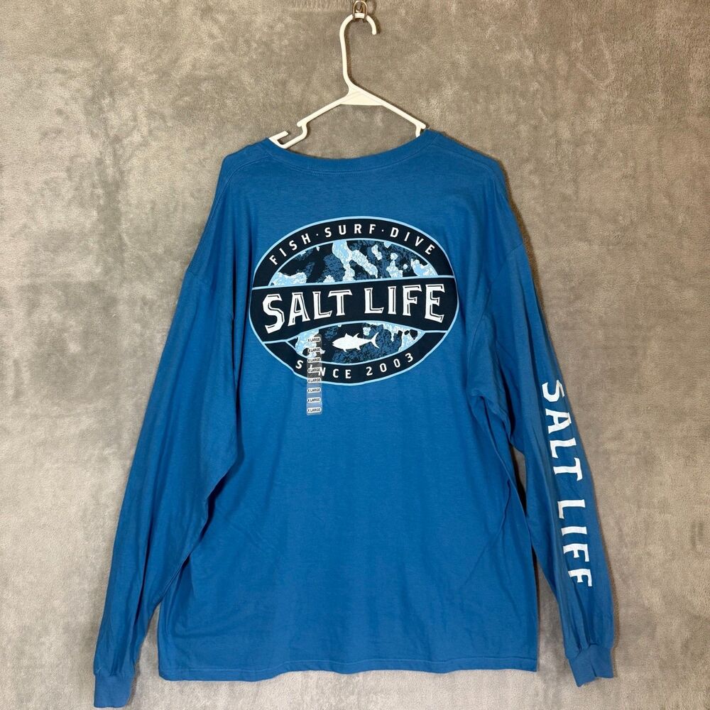 NWT Salt Life Men's XL Blue Long Sleeve Performance Fishing Shirt Atlas Cotton